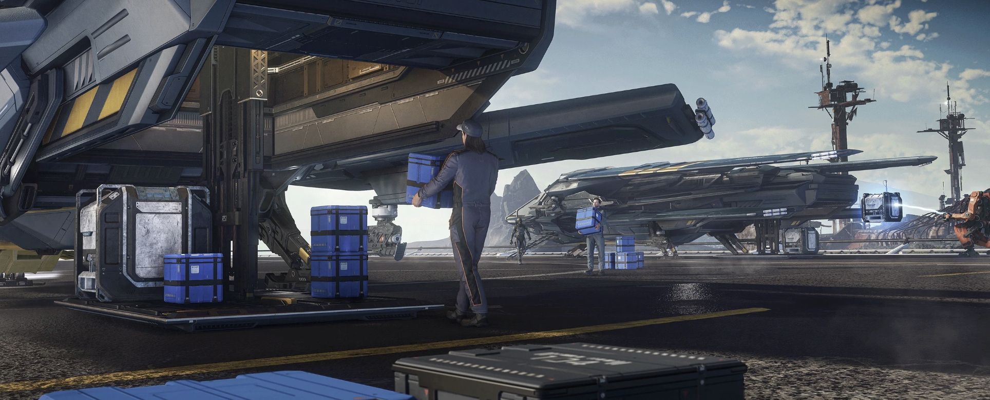 Aurora Mk II が荷物を積み下ろししている様子